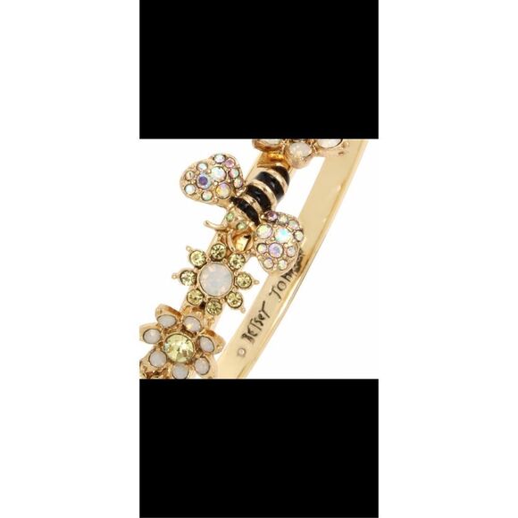 Betsey Johnson bumblebee gold hinged bracelet with embellished ￼flowers and an a - Picture 10 of 14